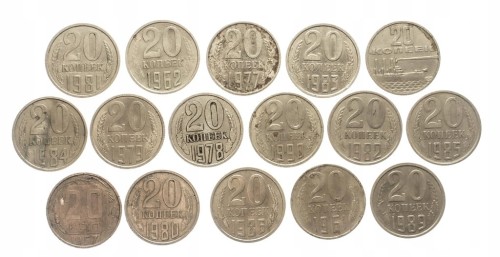 Rosja, ZSRR, zestaw monet obiegowych, 20 kopiejek 1957-1990