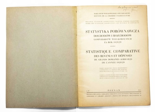 STATYSTYKA PORÓWAWCZA DOCHODÓW GOSPODARSTW WIELKOROLNYCH, POZNAŃ 1931