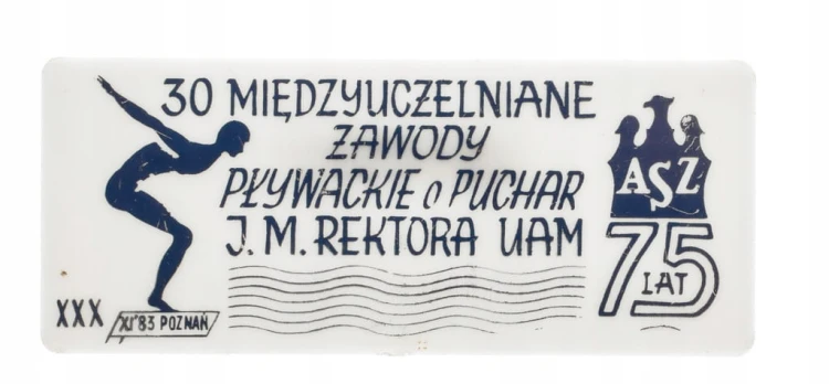 ODZNAKA PRZYPINKA, 30 MIĘDZYUCZALNIANE ZAWODY PŁYWACKIE, POZNAŃ UAM 1983