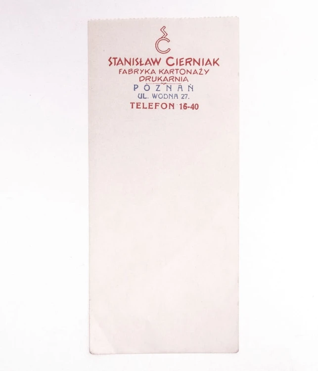 REKLAMA STANISŁAW CIERNIAK, FABRYKA KARTONAŻY, DRUKARNIA, POZNAŃ II RP