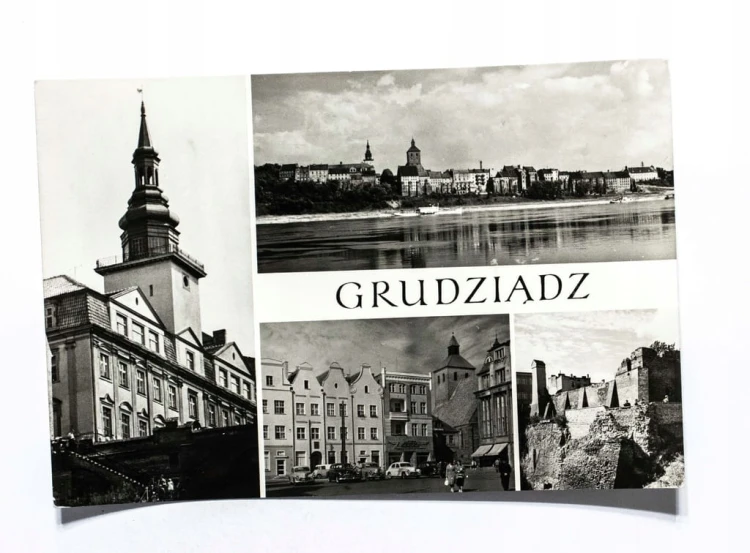 GRUDZIĄDZ - URZĄD MIEJSKI, WISŁA, RYNEK, MURY MIEJSKIE l. 70