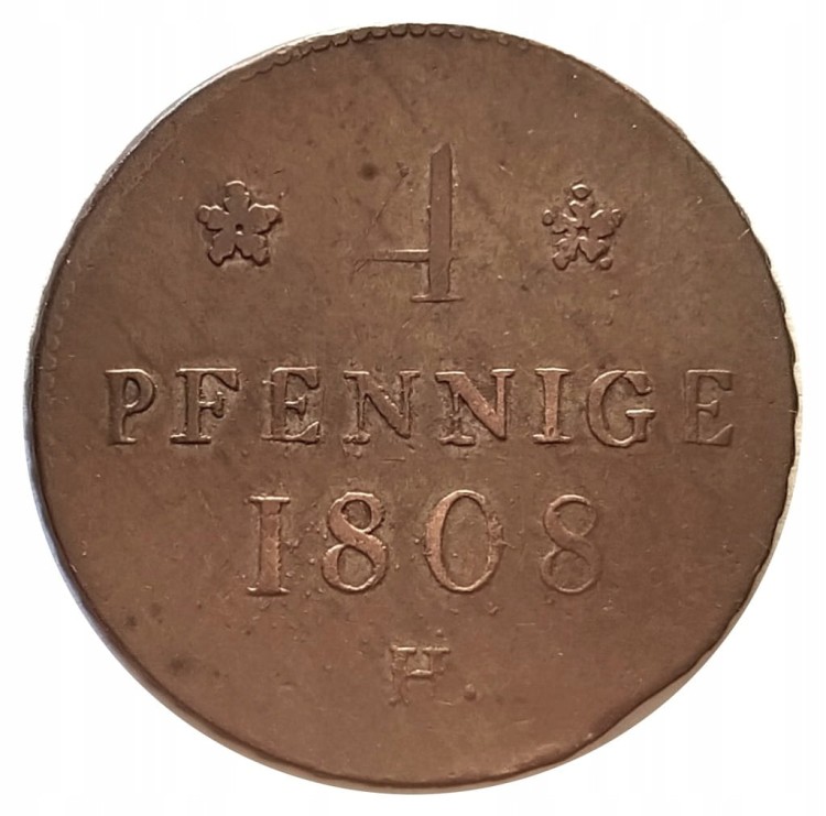 Niemcy, Saksonia, 4 fenigi 1808 H, miedź