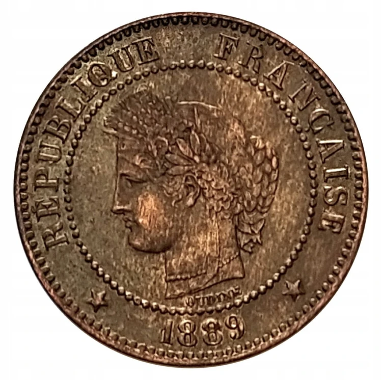 Francja, Trzecia Republika (1870 - 1941), 2 centymy 1889A, Paryż