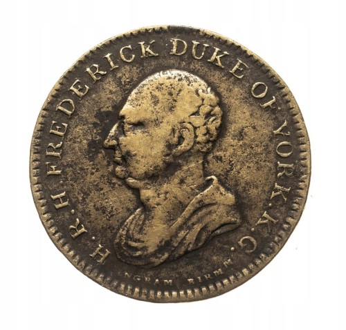 Medalion żetonowy Wielkiej Brytanii (1827) Awers: Fryderyk, książę Yorku.