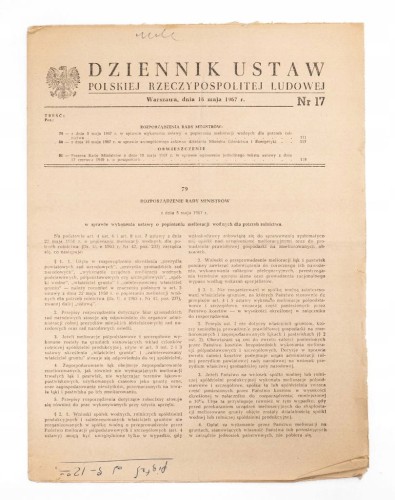 DZIENNIK USTAW PRL - SPRAWA MELIORACJI WODNYCH DLA ROLNICTWA, WARSZAWA 1967