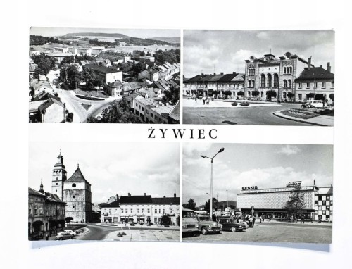 ŻYWIEC - PANORAMA, URZĄD MIEJSKI, RYNEK, DOM HANDLOWY BESKID l. 70