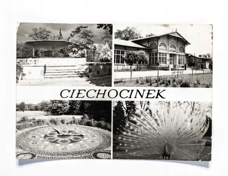 CIECHOCINEK - FONTANNA GRZYBEK, ZEGAR KWIATOWY, PIJALNIA, BISŁY PAW 1975