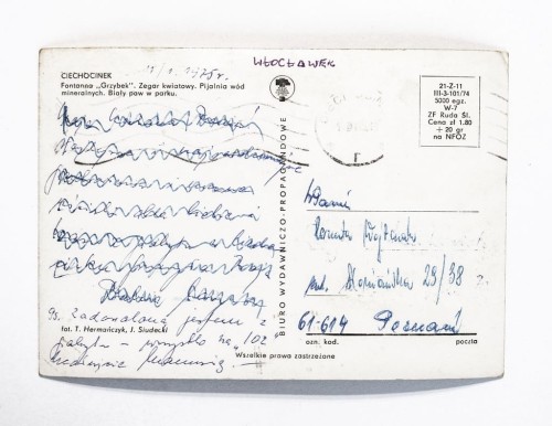 CIECHOCINEK - FONTANNA GRZYBEK, ZEGAR KWIATOWY, PIJALNIA, BISŁY PAW 1975