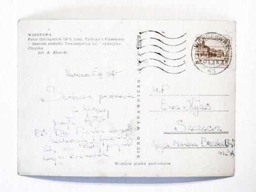 WARSZAWA - PAŁAC OSTROGSKICH, SIEDZIBA TOW. F. CHOPINA 1967