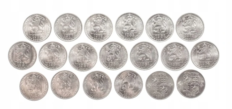 Czechosłowacja, zestaw monet obiegowych, 10 halerzy 1975-1992