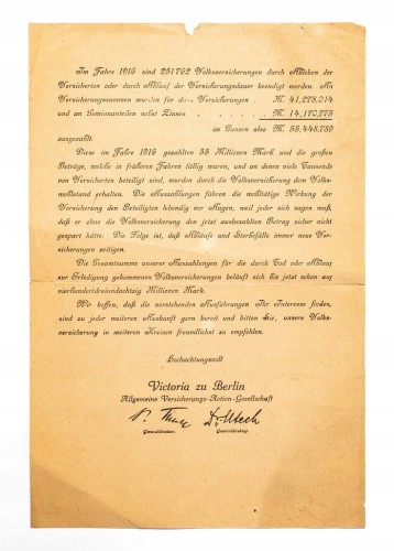 STARY DOKUMENT NIEMIECKI - UBEZPIECZENIE VICTORIA ZE BERLIN 1916