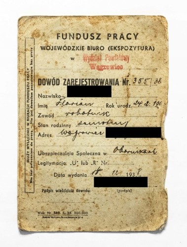 STARY DOKUMENT - KSIĄŻECZKA FUNDUSZ PRACY WĄGROWIEC 1938