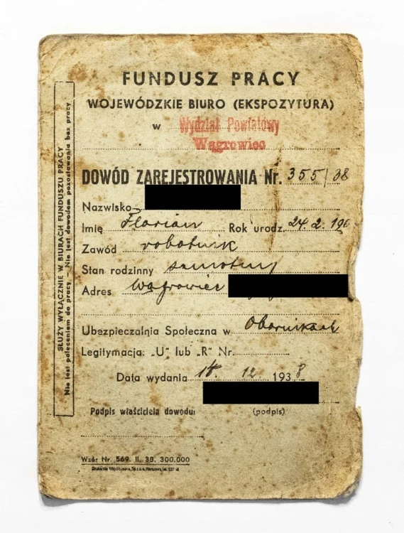STARY DOKUMENT - KSIĄŻECZKA FUNDUSZ PRACY WĄGROWIEC 1938
