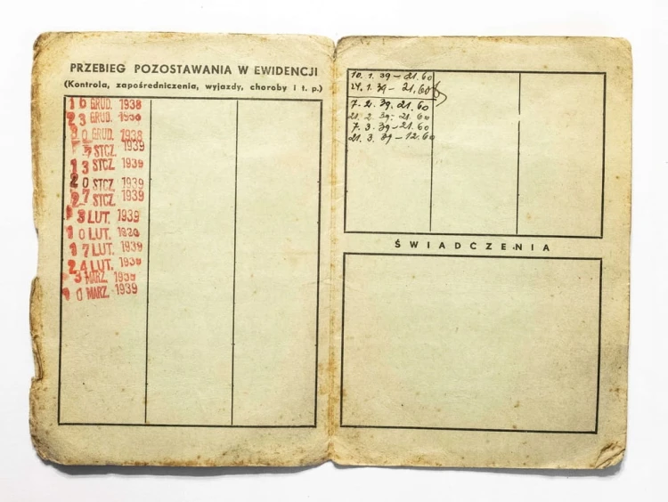 STARY DOKUMENT - KSIĄŻECZKA FUNDUSZ PRACY WĄGROWIEC 1938