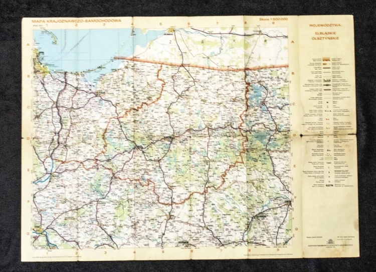 STARA MAPA KRAJOZNAWCZO SAMOCHODOWA - WOJ. ELBLĄSKIE, OLSZTYŃSKIE 1978
