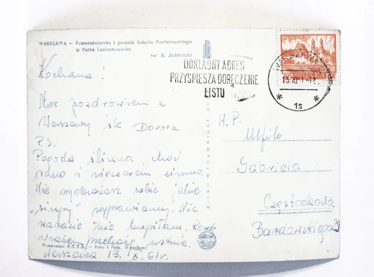 WARSZAWA - POMARAŃCZARNIA, POMNIK KSIĘCIA PONIATOWSKIEGO 1961