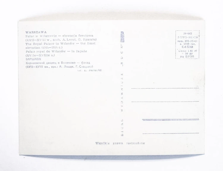WARSZAWA - PAŁAC W WILANOWIE l. 60