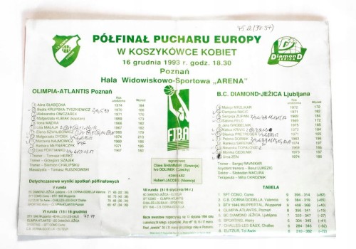 PLAKAT OLIMPIA POZNAŃ, KOSZYKÓWKA KOBIET - PÓŁFINAŁ PUCHARU EUROPY 1993