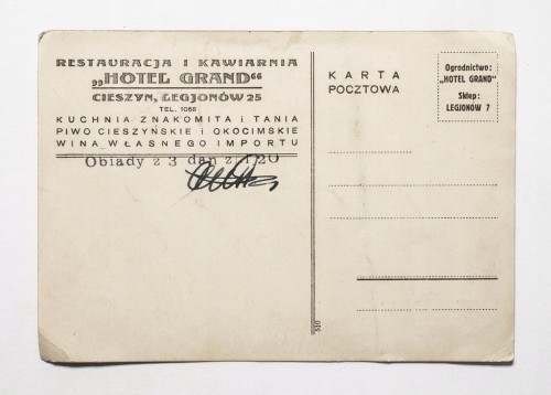 POCZTÓWKA CIESZYN - MAPA MIASTA, RESTAURACJA I KAWIARNIA HOTEL GRAND, II RP