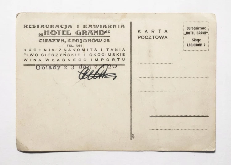 POCZTÓWKA CIESZYN - MAPA MIASTA, RESTAURACJA I KAWIARNIA HOTEL GRAND, II RP