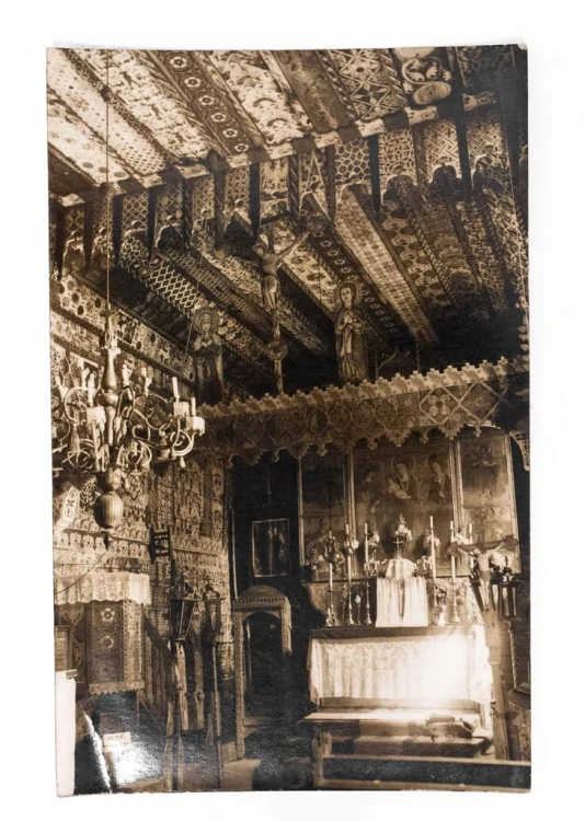 STARA FOTOGRAFIA - FRAGMENT POLICHROMII W KOŚCIELE, DĘBNO II RP