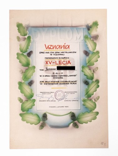 DYPLOM ZWIĄZEK ZAWODOWY METALOWCÓW, CENTRA POZNAŃ 1964