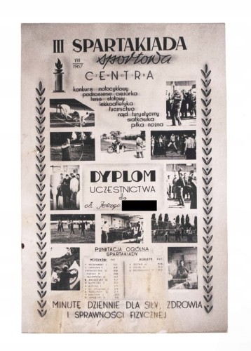 DYPLOM III SPARTAKIADA SPORTOWA - CENTRA POZNAŃ 1967