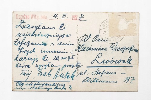 STARA POCZTÓWKA IMIENINOWA - LWÓWEK / ROGOŹNO 1927
