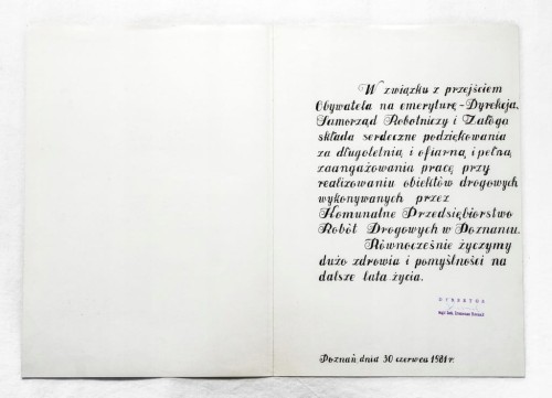 DYPLOM ZA DŁUGOLETNIĄ PRACĘ - KPRD POZNAŃ 1981