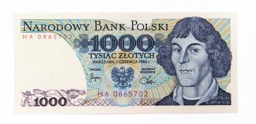Polska, PRL (1944 - 1989), 1000 ZŁOTYCH 1.06.1982, seria HA
