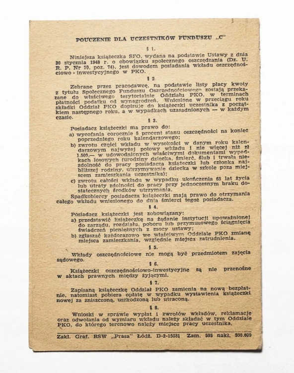 KSIĄŻECZKA OSZCZĘDNOŚCIOWO-INWESTYCYJNA, POZNAŃ 1951