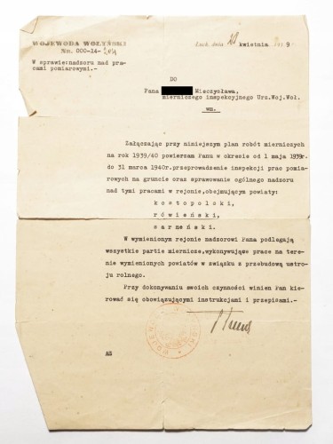 STARE PISMO - PLAN ROBÓT MIERNICZYCH, ŁUCK 1939
