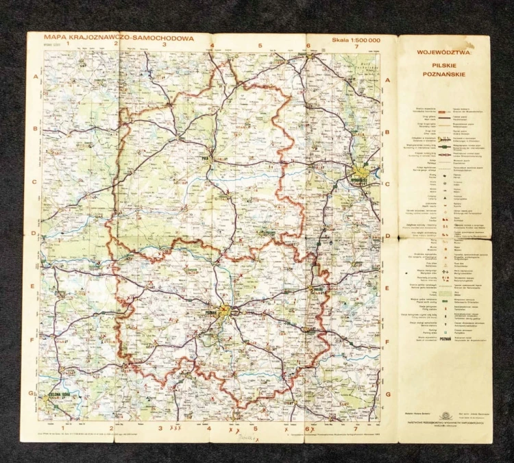 STARA MAPA KRAJOZNAWCZO SAMOCHODOWA - WOJ. PILSKIE, POZNAŃSKIE
