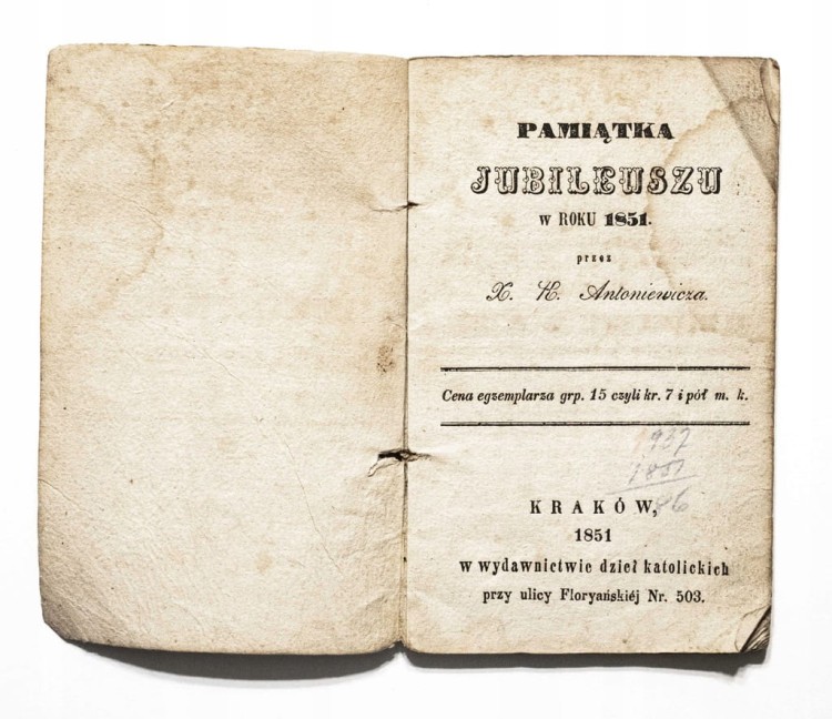 STARA KSIĄŻKA PAMIĄTKA JUBILEUSZU W ROKU 1851, KRAKÓW 1851