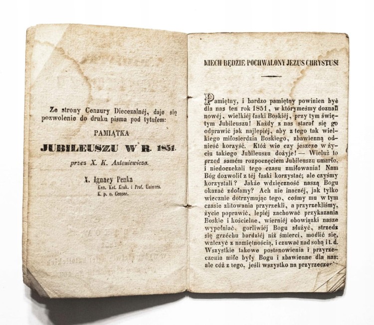 STARA KSIĄŻKA PAMIĄTKA JUBILEUSZU W ROKU 1851, KRAKÓW 1851