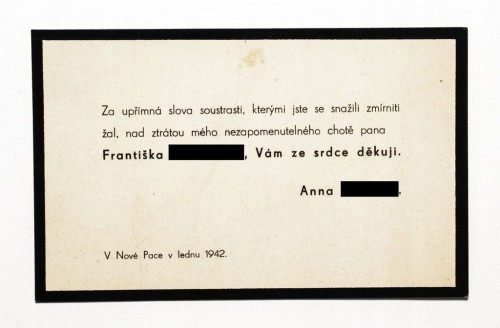KARTA POGRZEBOWA, CZECHOSŁOWACJA 1942
