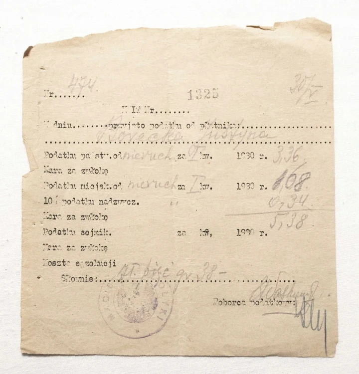 STARY DOKUMENT, KWIT ZAPŁATY - OŁYKA 1930