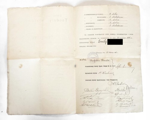 ŚWIADECTWO - KURS HANDLOWY ŻEŃSKI T. RACZKOWSKIEJ, WARSZAWA 1926