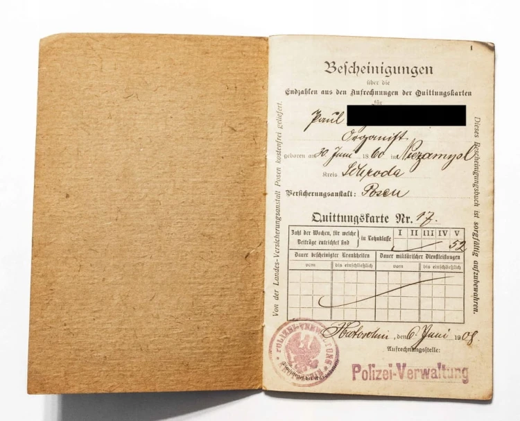 STARY DOKUMENT - BESCHEINIGUNGEN, POLICJA KROTOSZYN 1909 - 1918