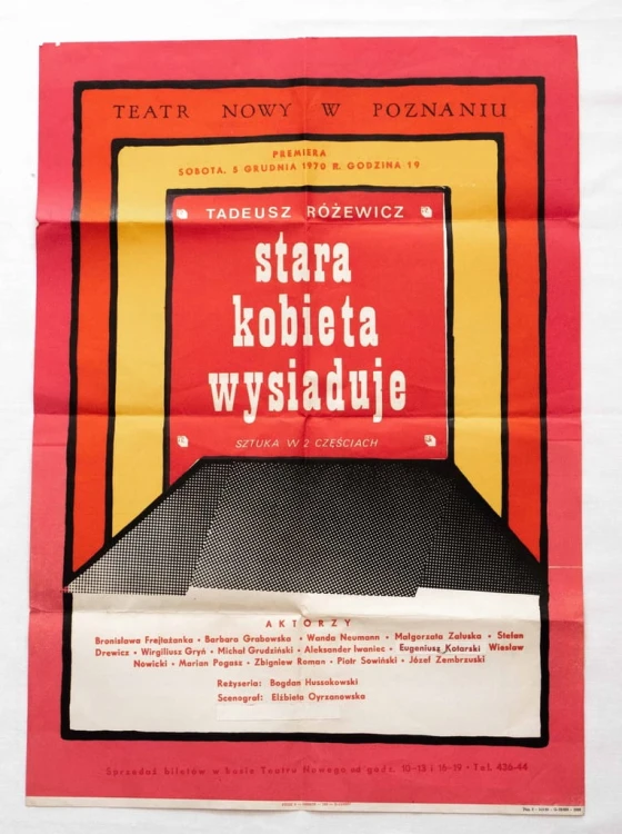 STARY PLAKAT TEATR POZNAŃ - STARA KOBIETA WYSIADUJE 1970