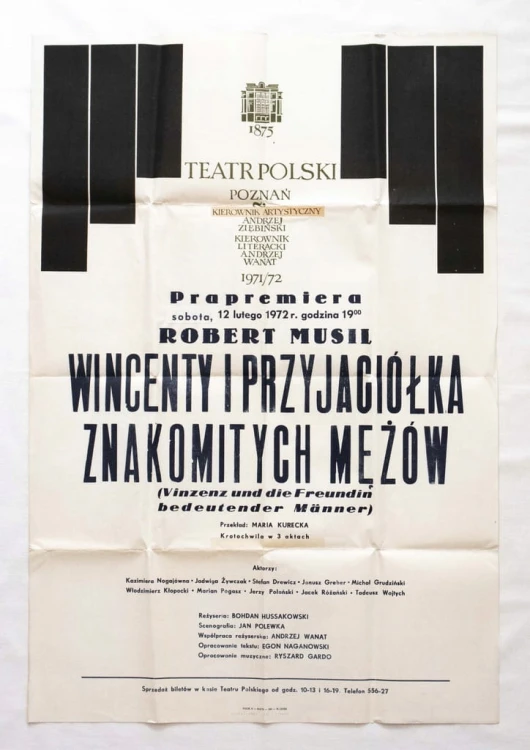 STARY PLAKAT TEATR POZNAŃ - WINCENTY I PRZYJACIÓŁKA ZNAKOMITYCH MĘŻÓW 1972