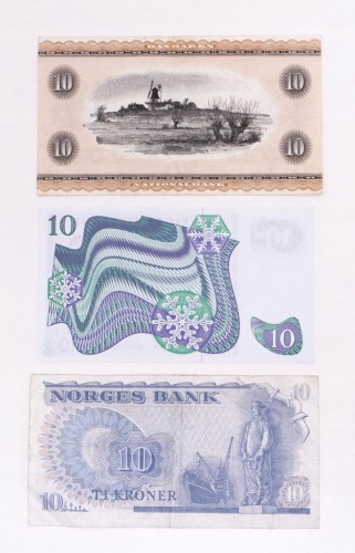 Skandynawia, zestaw 3 banknotów 10 koron