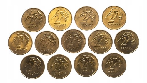 Polska, zestaw monet o nominale 2 grosze 1990-2003