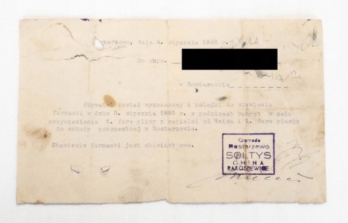 STARE PISMO, PRZEWÓZ TOWARU, ROSTARZEWO 1948