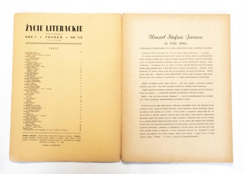 STARY TYGODNIK ŻYCIE LITERACKIE, NR. 7/8 1945 POZNAŃ