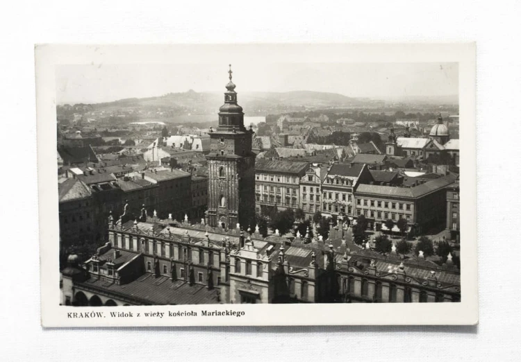KRAKÓW - WIDOK Z WIEŻY MARIACKIEJ, RYNEK, PANORAMA 1956