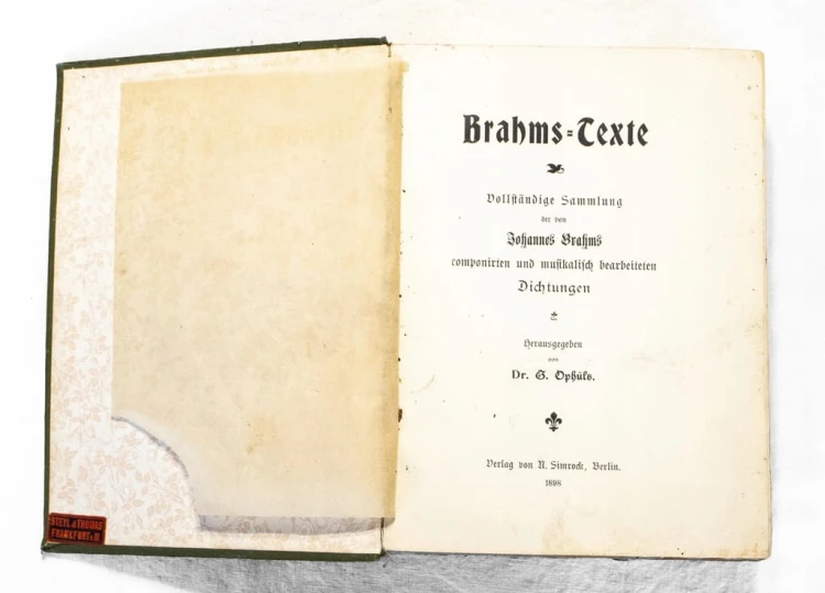 STARA KSIĄŻKA, TEKSTY J. BRAHMSA - BRAHMS TEXTE 1898 (pierwsze wydanie)