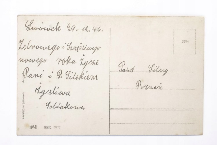 POCZTÓWKA BOŻONARODZENIOWA - LWÓWEK / POZNAŃ 1946