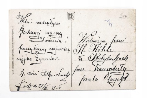 POCZTÓWKA IMIENINOWA - ŁÓDŹ / KOBYLNIKI 1923