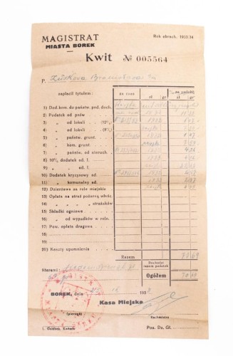 STARY DOKUMENT MAGISTRAT MIASTA BOREK 1933